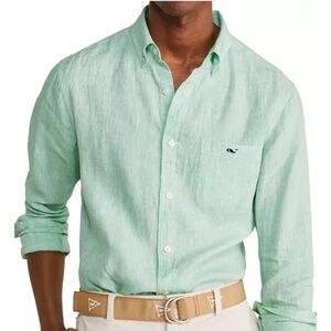 Vineyard Vines Button Down Teal Green Classic Fit Tucker Linen Shirt Men’s Small